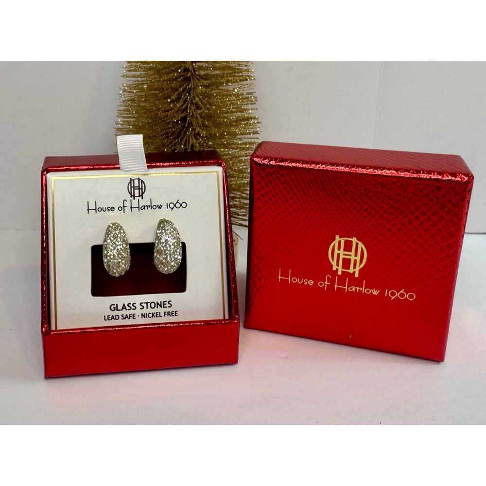 House of Harlow 1960 Gold Crystal Pave Teardrop Stud Earrings